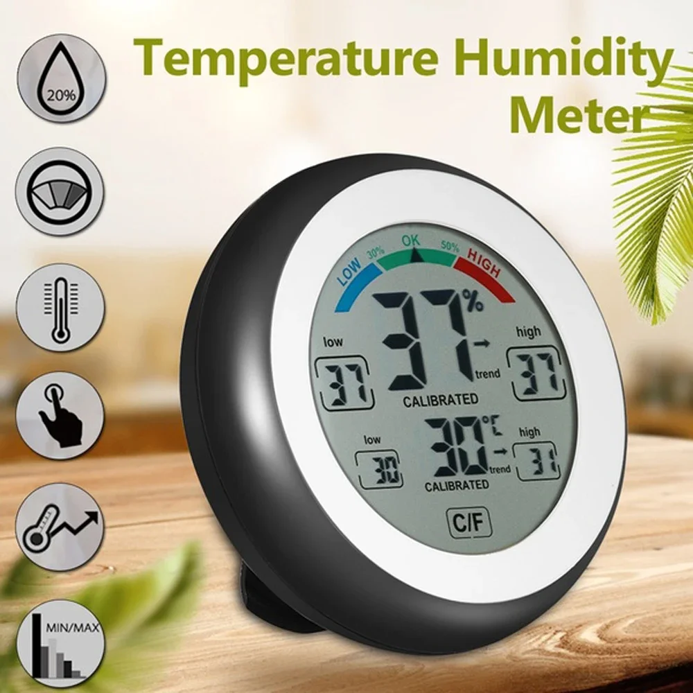 Digital Thermometer Hygrometer Magnetic Household LCD Touch Screen Temperature Humidity Meter for Home Car Weather Station