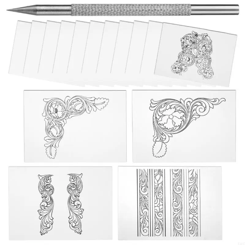 Pluma trazadora cuero, patrón tallado cuero, papel guía para cinturón, bolsa, fabricación carteras X3UC