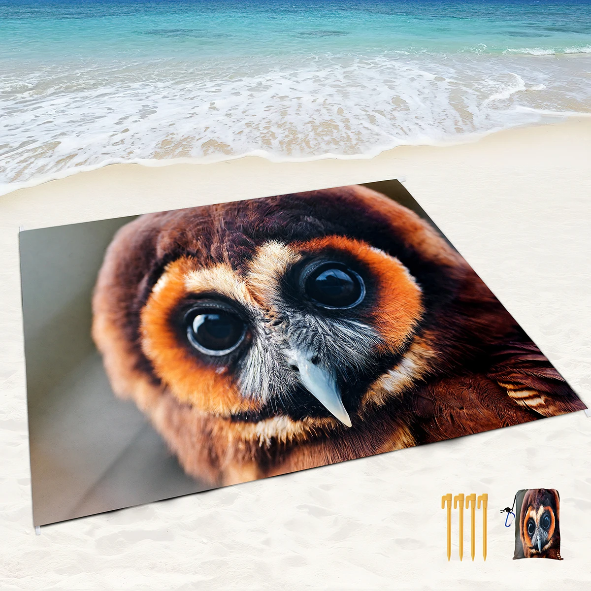 Waterproof Sandproof Beach Blankets,Owl Face Pattern LightWeight and Portable Picnic Blanket,Perfect for Travel Camping,Beach