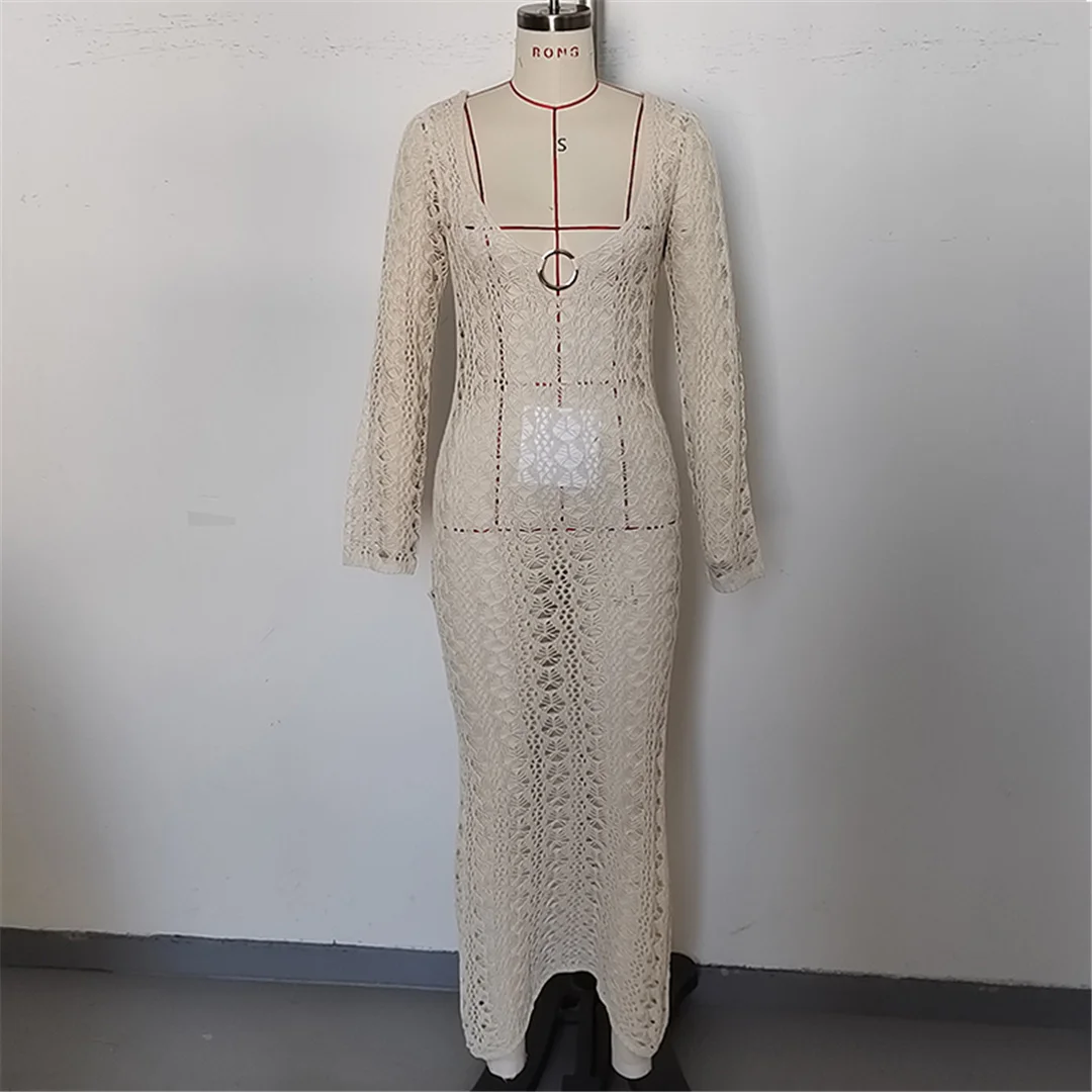 2026 Langarm-Strick-Tunika mit Ausschnitten am Rücken, rückenfreies Strandkleid, Strandmode, Strandbekleidung, Strand-Cover-up, Damen V6551 – Detail 22