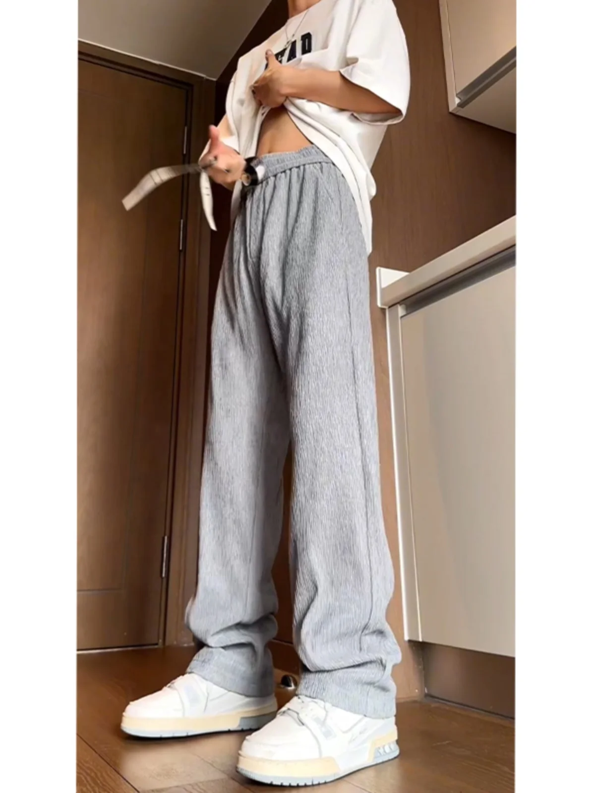 

Ice Silk Men's Casual Pants Summer American High Street Drape Straight Leg Thin Cool Feeling Fashionable Youth Leisure Trousers