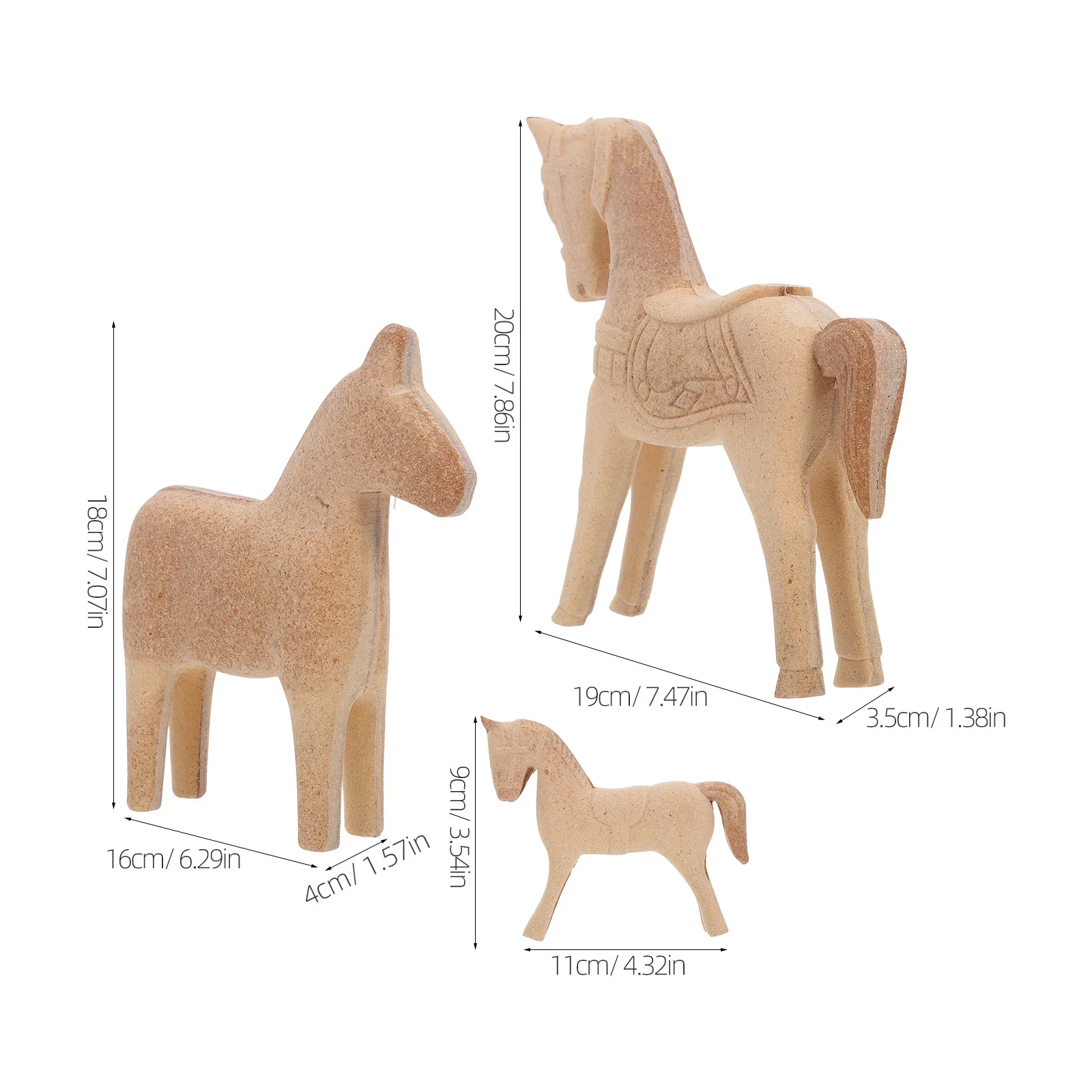 3Pcs Paintable Wood Horse Cutout for Creative Crafting Kids Adults Farm Themed Art Project Rustic Wooden Animal Decoration