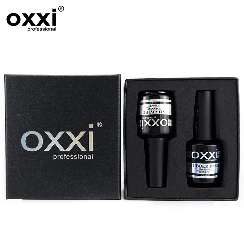 OXXI PROFESSIONAL Rubber Base Coat UV Gel 15ml No Wipe Shiny Top Coat 2pcs Set Gel Polish Semi-permanent Nail Polish Base Gellac