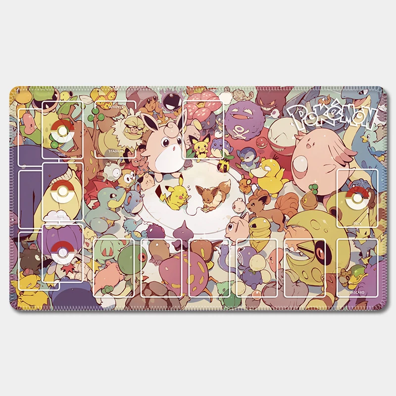 600X350X2Mm Diy Self Made Ptcg Mew Charmander Card Battle Mat Eeveelution Player Board Game Card Battle Table Mat Anime Gift