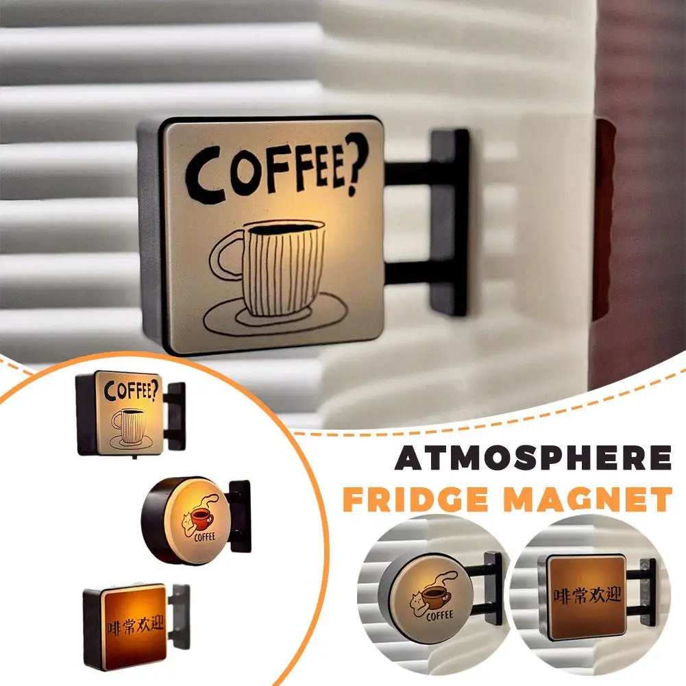 Coffee Shop Magnetic Decoration Creative Cute Atmosphere Refrigerator Sticker Coffee Corner Side Suction Lighting Sign Display