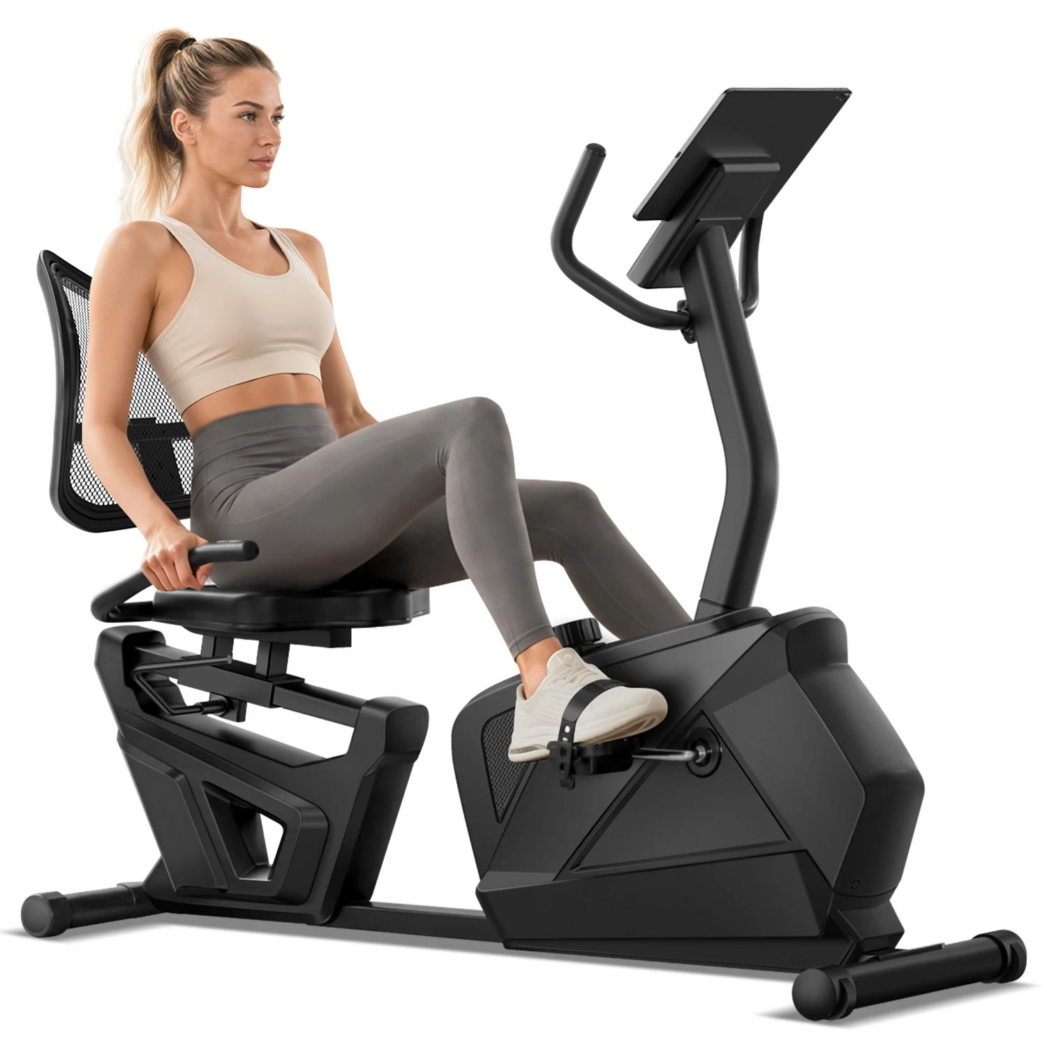 UMAY Magnetic Recumbent Stationary Bike 16 Levels Resistance Quiet Indoor Exercise Bike Low Impact Workout Bike with Spine Support Backrest Adjustable Seat LCD Display for Home Gym Seniors Rehabilitation Max 350LBS