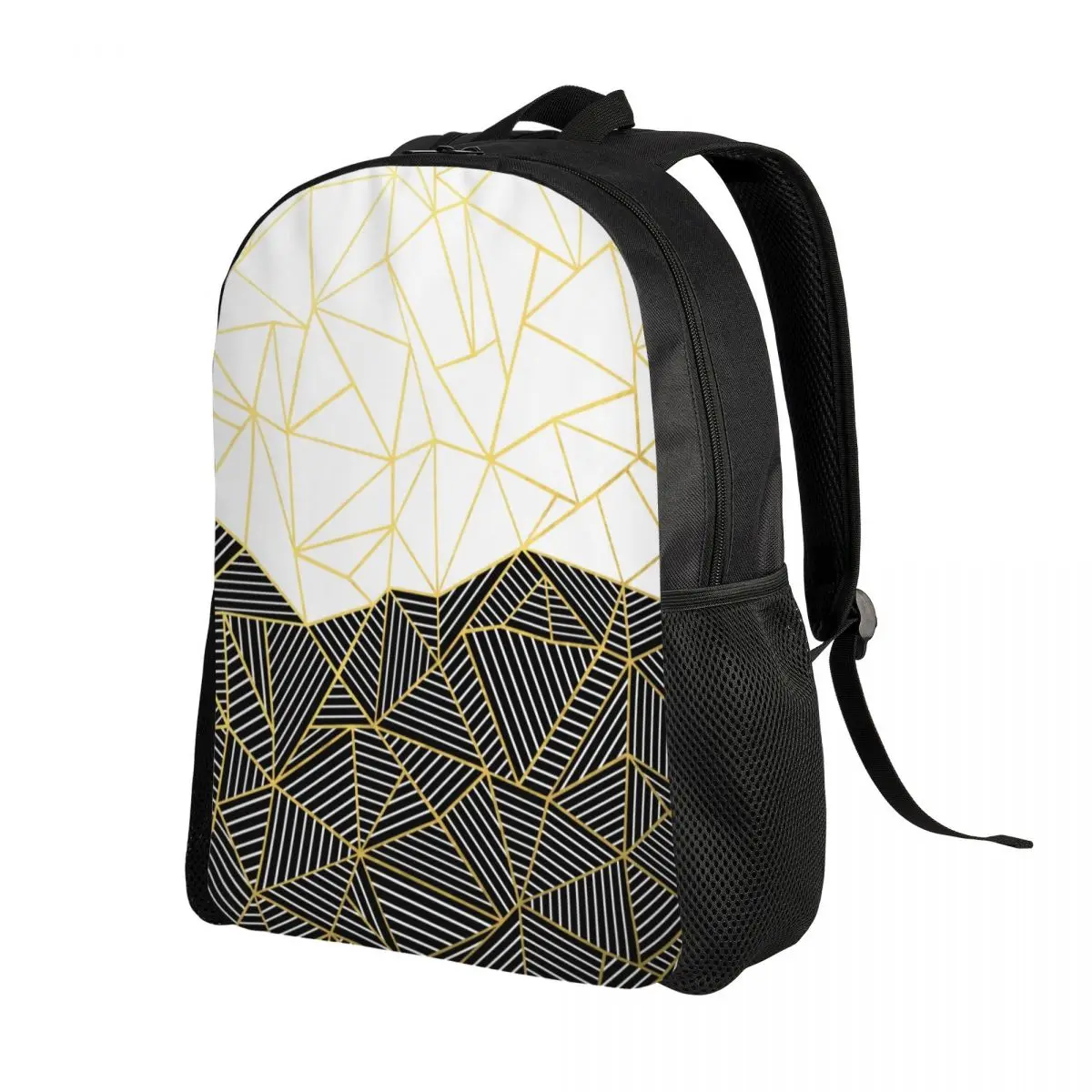 Custom Abstract Lines White Gold Backpacks for Boys Girls College School Travel Bags Women Men Bookbag Fits 15 Inch Laptop