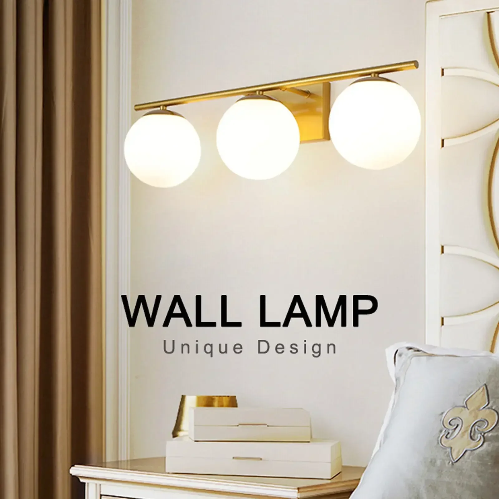 Lámpara de pared rústica dorada para tocador de baño, accesorio estilo granja blanco leche para espacio de baño