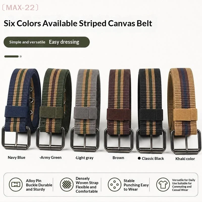 〔MAX-22〕New Men Extended Needle Buckle Canvas Waistband For Middle Young Outdoor Woven Casual Belt