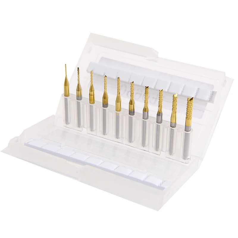 10 ชิ้น 1/8 0.8-3.175 มิลลิเมตร PCB เจาะ บิตแกะสลักตัดโรตารี End Mill ชุด