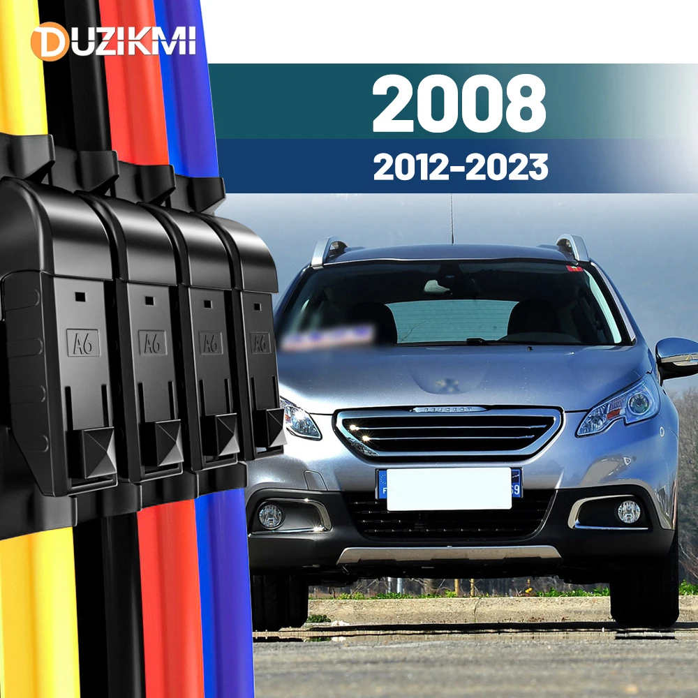 

For Peugeot 2008 2012-2023 2013 2014 2015 2016 2017 2018 2019 2020 2021 2pcs Front Windshield Windscreen Wiper Blades Red Blue
