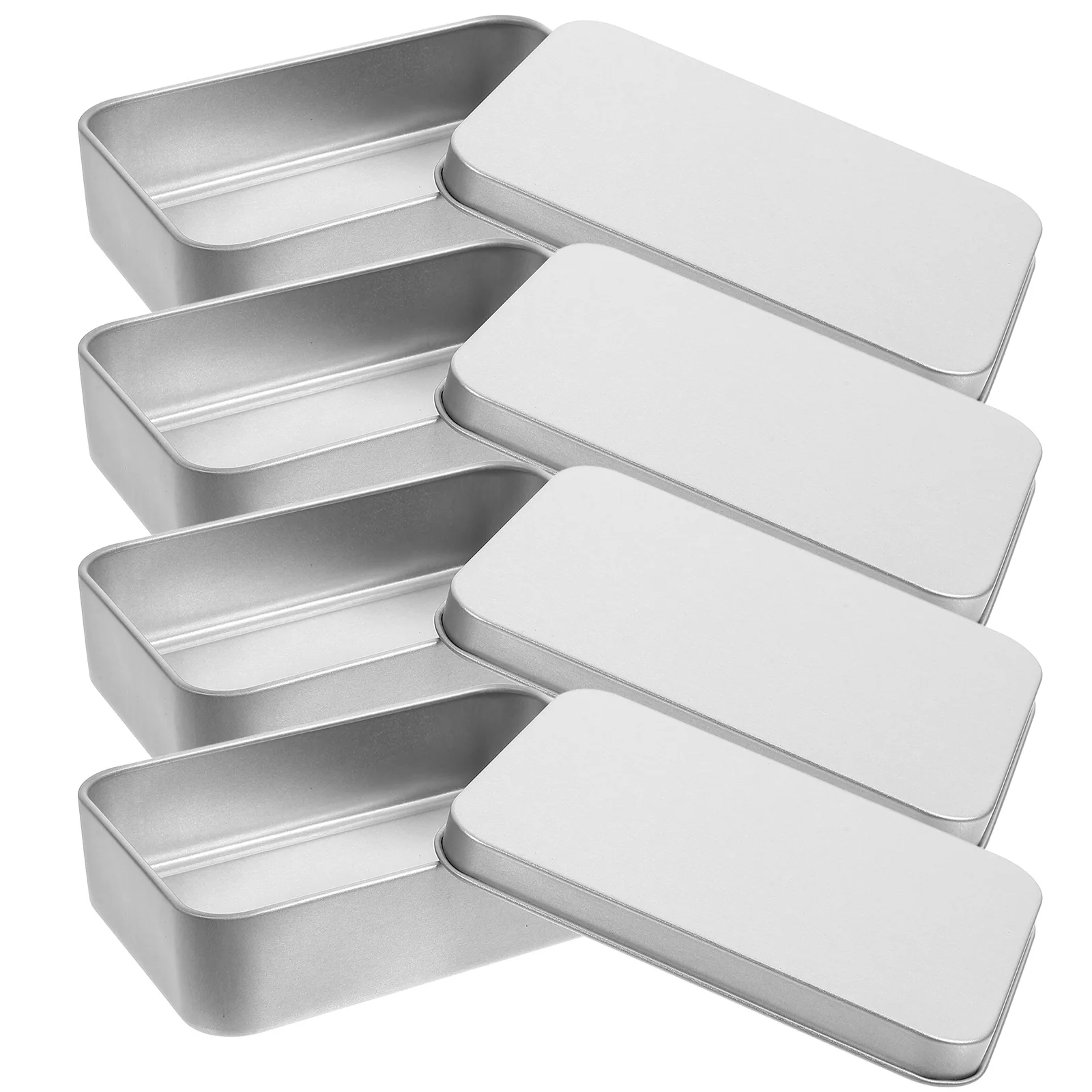 

4pcs Silver Rectangular Tinplate Gift Boxes Packaging Storage Tins Smooth Polishing Sealed for Wedding Party