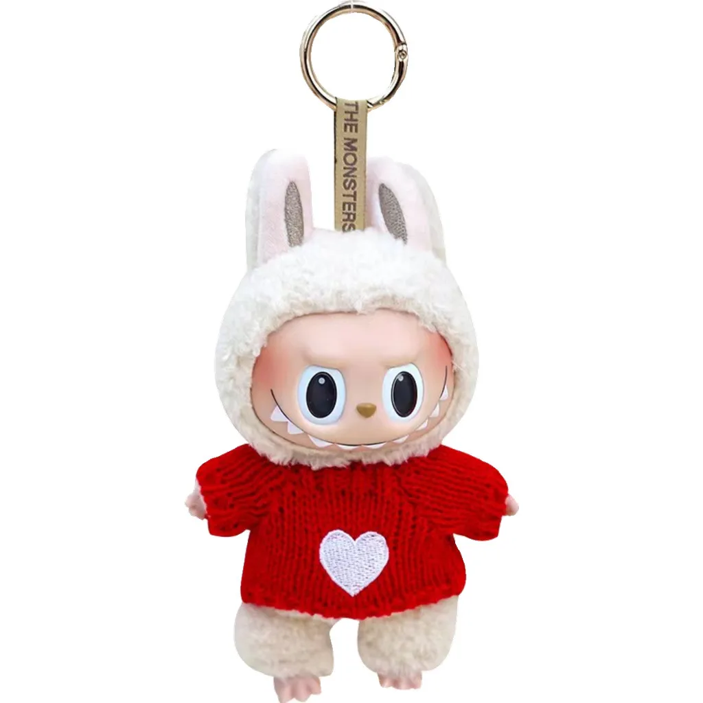 For 17 cm Labubu winter Christmas clothes baby clothes heart macaron labubu vinyl clothes sweater