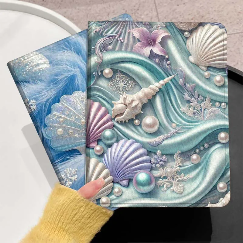 

Сверкающий синий чехол с рисунком ракушки для Huawei MediaPad T5 T10s M6 M5Lite SE Honor Tab 5 6 7 V7 V8 X8a X9a Pro, мягкий чехол для планшета, подарок