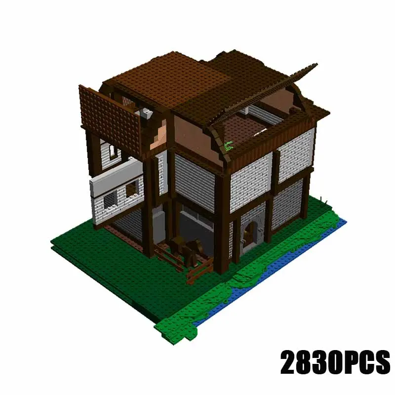 ปราสาทยุคกลางรุ่น Moc Building Block Modular เก่า Tudor สไตล์ House รุ่นเทคโนโลยีอิฐ DIY ประกอบของเล่นของขวัญ