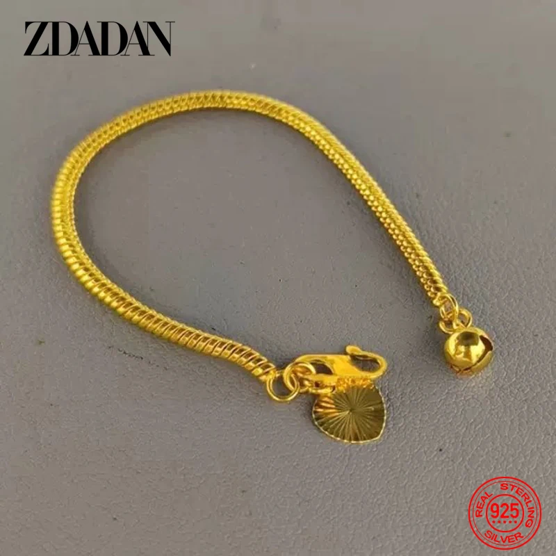 ZDADAN 925 Sterling Silver 18K Gold Bell Snake Chains Bracelet For Women Fashion Jewelry