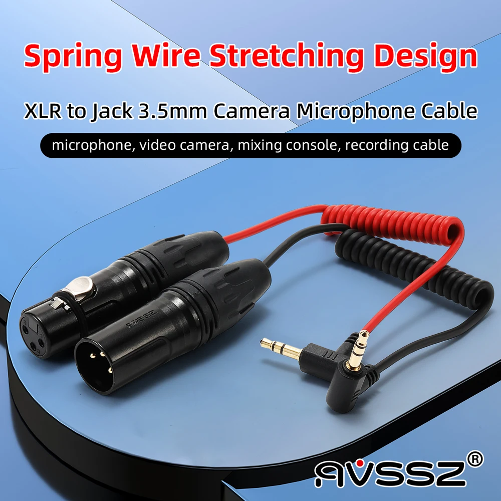AVSSZ Jack 1/8′′ Cable en espiral de alivio de resorte de 3,5 mm a XLR de 3 pines para cable de micrófono inalámbrico serie DJI Boya/Rod, líneas de cámara
