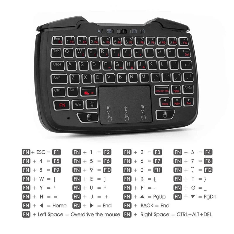 WISH RK707 Controller di gioco portatile wireless da 2,4 Ghz Tastiera Mouse Combo Funzione Turbo per PC/Raspberry Pi2/Android TV