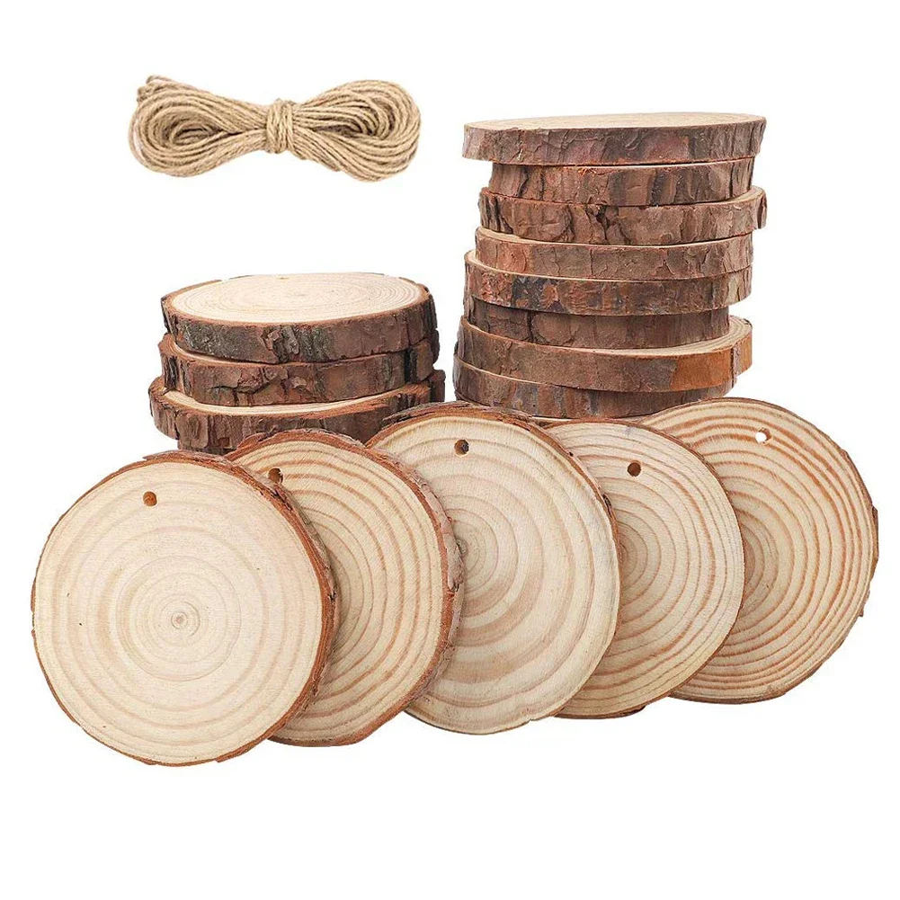 شرائح الخشب الطبيعي، قرص شريحة خشبي 3-19 سم أقراص خشبية مستديرة ذاتية الصنع لتزيين حفلات الزفاف وأعياد الميلاد #6