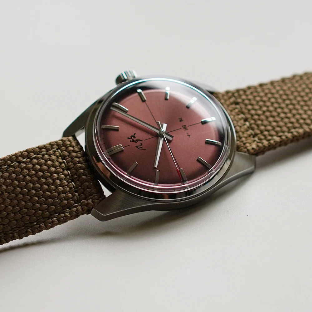 Relojes Merkur Vintage, esfera clásica de línea cruzada, diseño Original, reloj mecánico de cuerda a mano para hombres, reloj Masculino de oro rosa