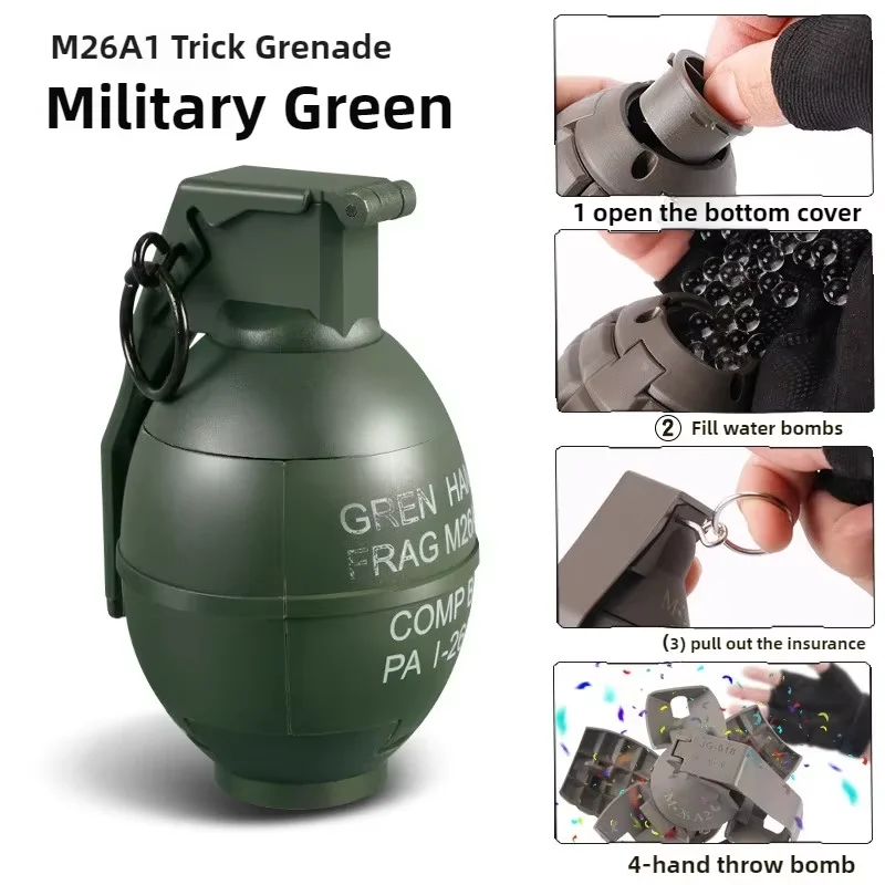 

2PCS Water Bomb Gel M26A1 Grenade Actical Pull Ring Paintball Grenades Fall Resistant Refillable Smoke Grenade Toy Accessories