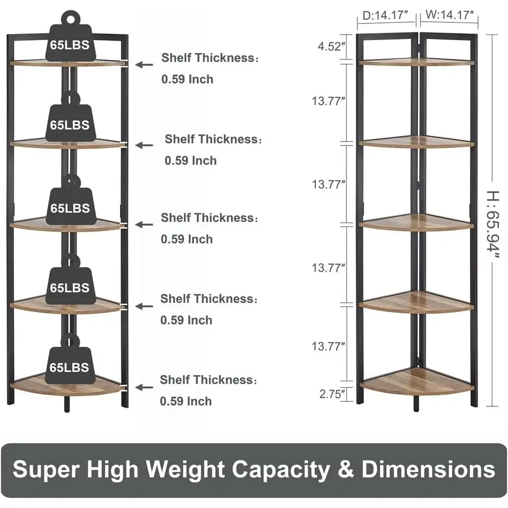 رف زاوية خشبي ومعدني على الطراز الصناعي - لمسة نهائية من خشب البلوط الريفي لعرض غرفة المعيشة والمكتب المنزلي #3