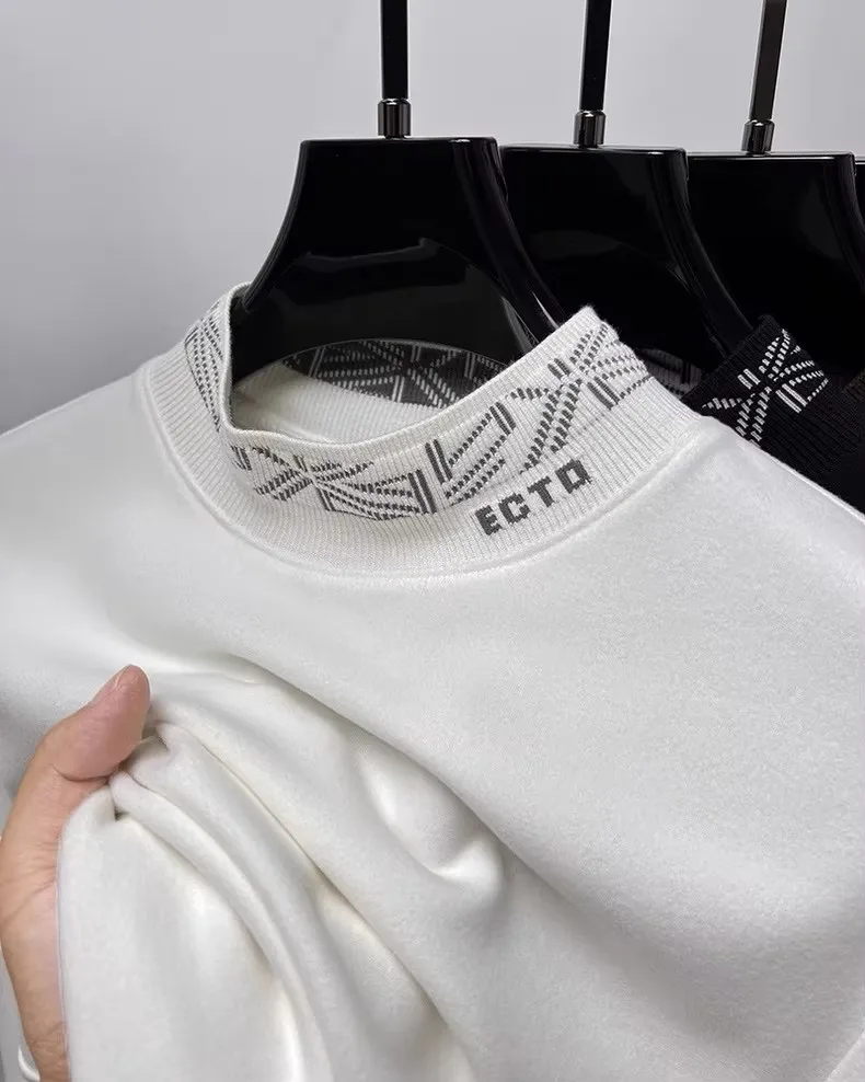 Высококачественная бутиковая футболка с круглым вырезом и вышивкой с длинными рукавами мужская осенне-зимняя новая трендовая брендовая корейская повседневная теплая футболка