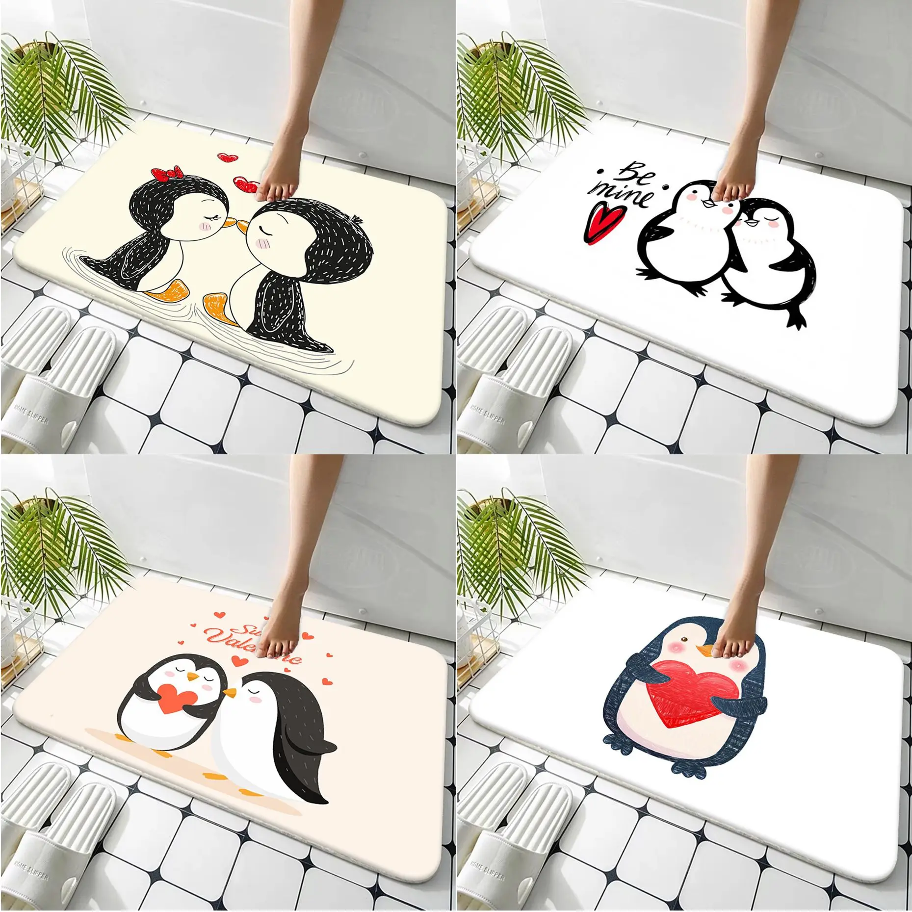 Cute Cartoon Penguin  Printed Flannel Floor Mat Bathroom Decor Carpet Non-Slip For Living Room Kitchen welcome Doormat