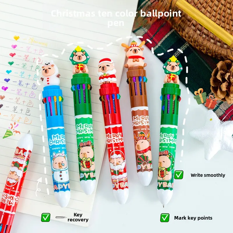 12 قطعة عيد الميلاد كابيبارا عشرة ألوان أقلام حبر جاف لطيف طالب الملونة كتيب دفع عيد الميلاد القرطاسية الهدايا العودة إلى المدرسة