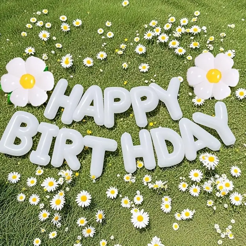 1 Set Weiße Gänseblümchen-Folienballons Happy Birthday Banner Heliumballons Baby-Shower Geburtstagsfeier Hochzeitsdekorationen