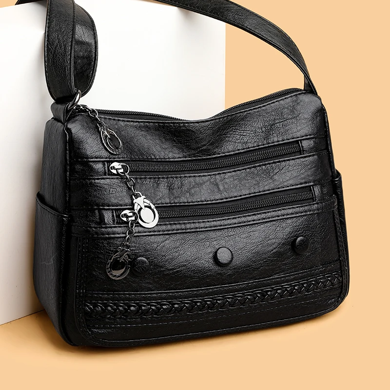New High Quality Soft Leather Women's Crossbody Bag Retro Female Shoulder Bags Multi Pocket Large Capacity Women Wallet Handbag