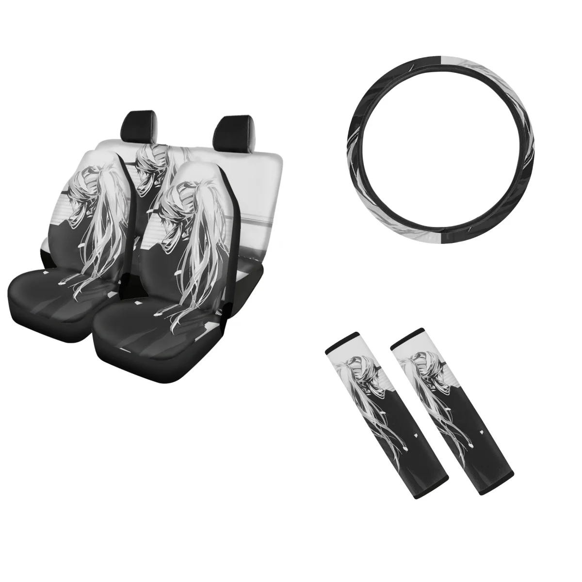 

Piano Girl Design Car Seat Covers Sweat Absorption Comfort Steering Wheel Cover for Men Women Shoulder Strap Pads Easy Install