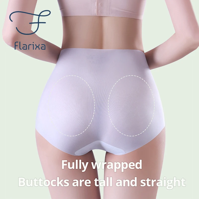 Flarixa New Ultra Thin High Waist Underwear Ice Silk Cross Tummy Control Panties Women\'s Seamless Briefs Breathable Lingerie