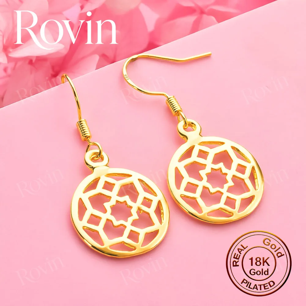18K Gold Exquisite Openwork Floral Earrings – Minimalist, Stylish Jewelry for Weddings and Parties