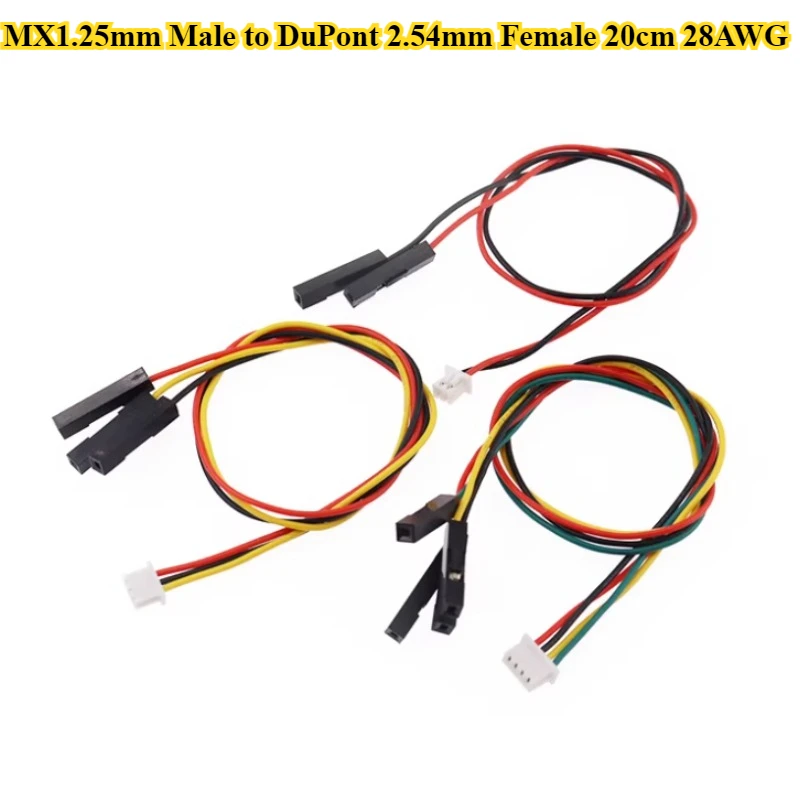 

20/50Pcs/lot MX1.25mm Male head to Dupont 2.54mm Female head 2P/3P/4P/5P/6P/8P Terminal Wire Length 20cm 28AWG Electronic Wire