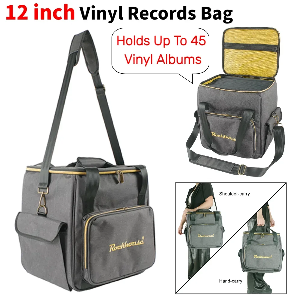 Rockhouse Vinyl Records Carrying Bag For 12Inch Vinyl Records LP Vinyl Record Storage Bag Holds Up To 45 Vinyl Albums