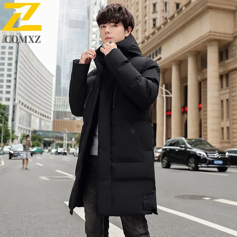 COMXZ New Plus Size Men Cotton - Padded Jacket Hooded Mid - Length Autumn Winter Warm Thickened Simple Waterproof Windproof Coat