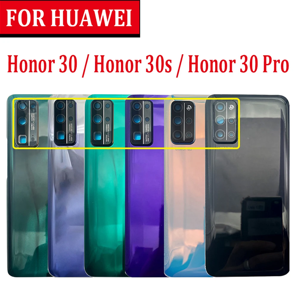 

Новинка, задняя крышка аккумулятора для Huawei Honor 30 30S 30 Pro, стеклянная задняя крышка, сменный корпус с клейкой поверхностью и объективом камеры