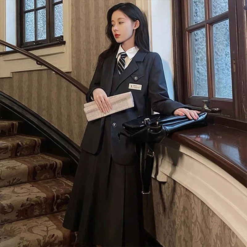 Korean Style2022Autumn Coat women Shirt+Blazer Jacket+Buttonup  Pleated Dress JK Uniform New Three-piece Suit Skirt Lolita Dress