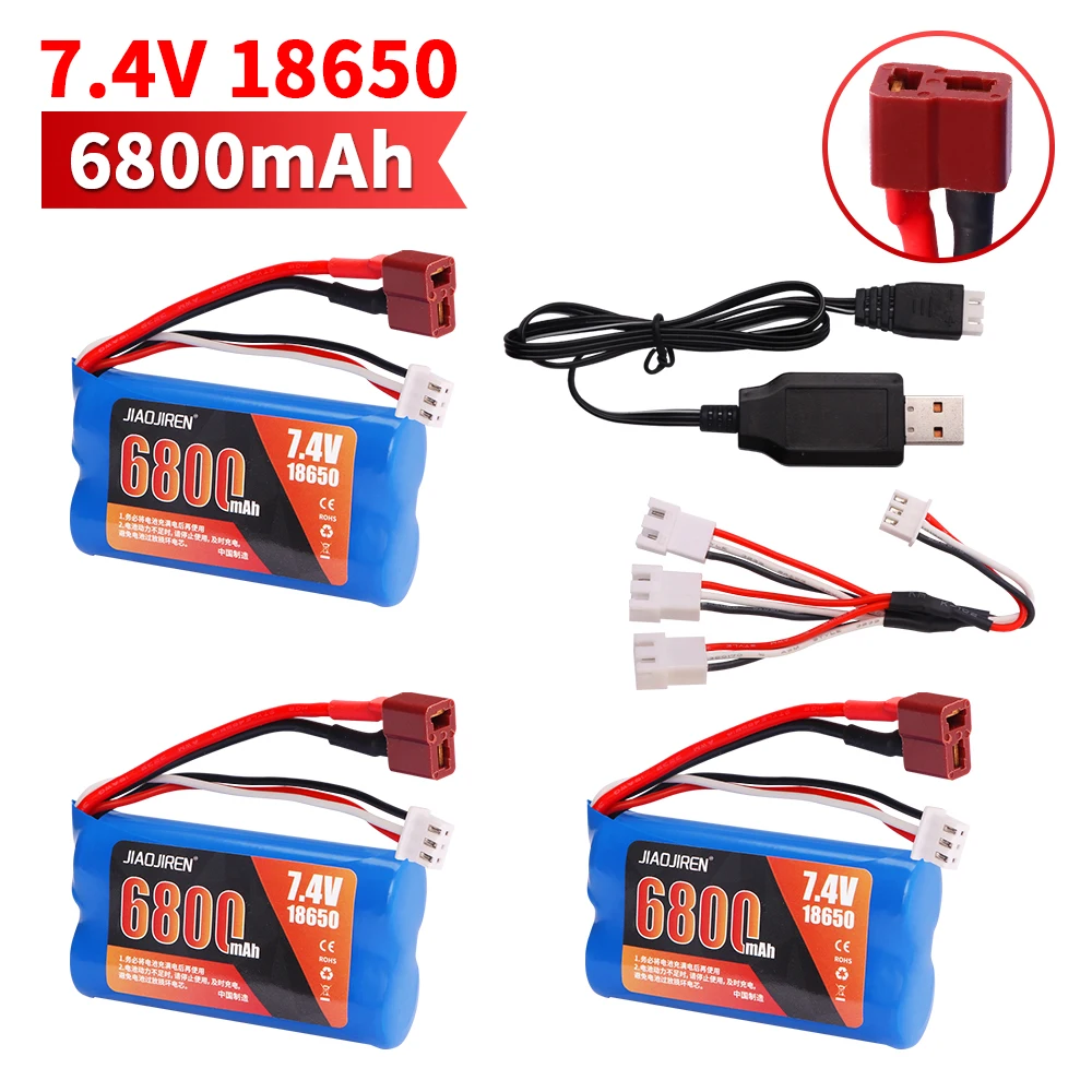 ترقية بطارية 7.4 فولت 18650 6800 مللي أمبير في الساعة لـ Wltoys 10428/12428/12423 / Q46 RC قطع غيار السيارات مع شاحن 7.4 فولت T المكونات لسيارة الطاقة