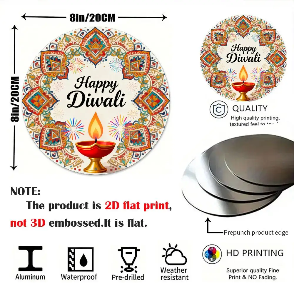 CIFBUY Retro Happy Diwali Aluminum Wall Art Waterproof Wearproof Home Office Living Room Yard Room Decor Gift