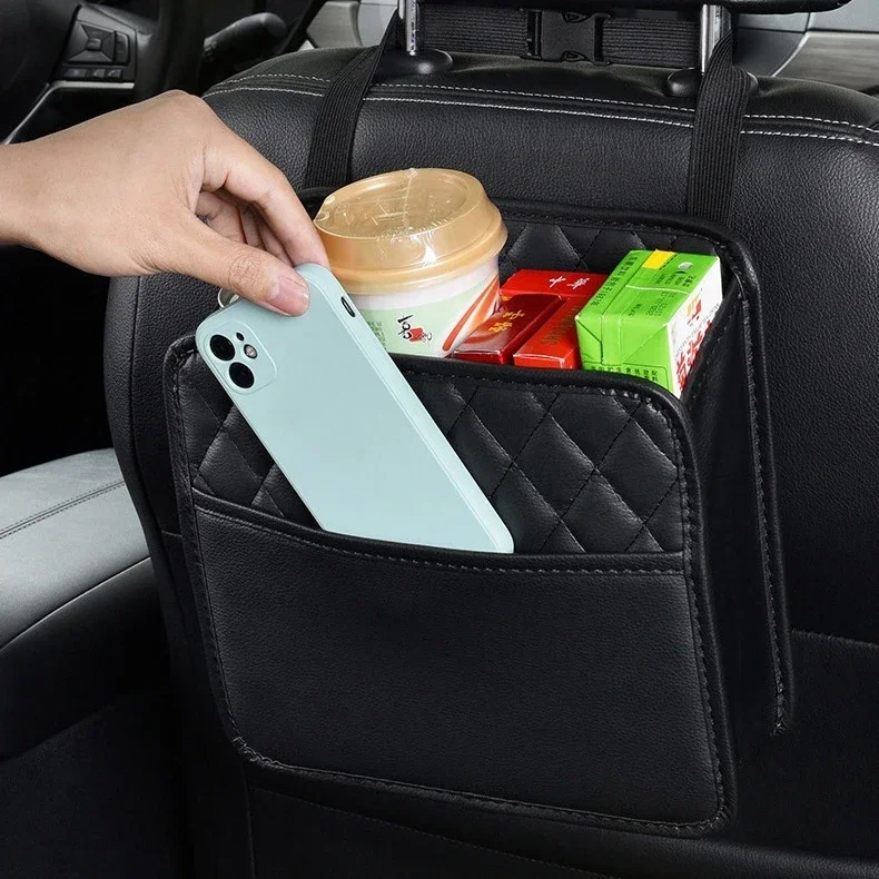 Car Backseat Storage Bag Large Capacity Pocket Automobile Hanger Organizer Collector Adjustable Leather Bags for Vehicle