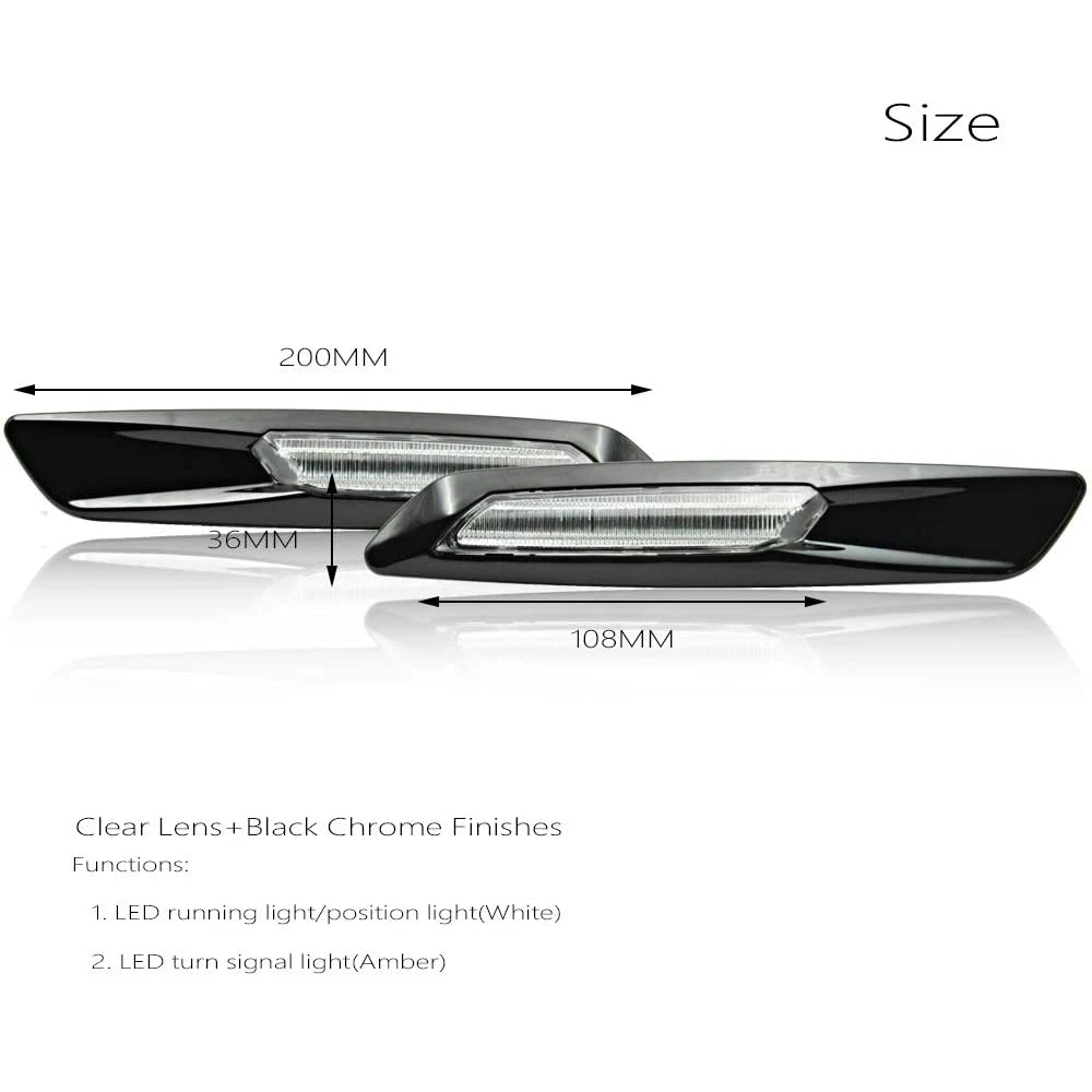 مصباح إشارة الانعطاف لبي ام دبليو ، علامة جانبية ، ليد ، أبيض ، سلسلة 1 ، 3 ، 5 ، E81 ، E82 ، E87 ، E88 ، E90 ، E91 ، E92 ، E93 ، E60 ، E61 ، أسود, 2 مكعب