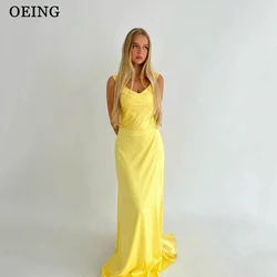 OEING-Robe de soirée jaune à col en V, ligne A, brillante, décontractée, bretelles, robes de Rh, occasion formelle, quel que soit le gala, 2024