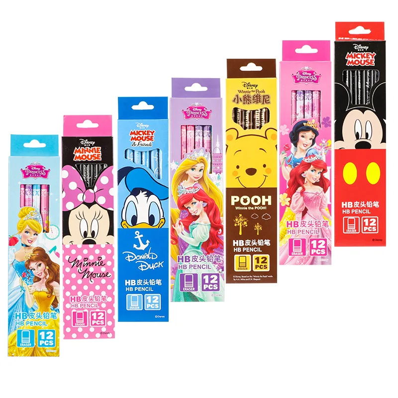 

12pcs Disney Children's Stationery Pencil Cartoon Mickey Minnie Snow White Stitch Winnie Anime Figures Student Supplies Pencil