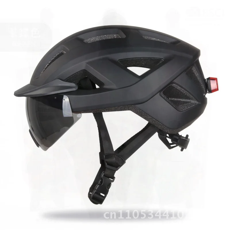 

Unisex Adult Cycling Helmet with Magnetic Suction Goggles Rechargeable Tail Light Adjustable Size M-L Black White Royal Blue