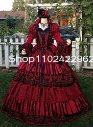 Dark Red Burgundy Black Gothic Victorian Prom Dresses Long Sleeve Ruffles Masquerade Lace-up Corset Evening Gown customsized