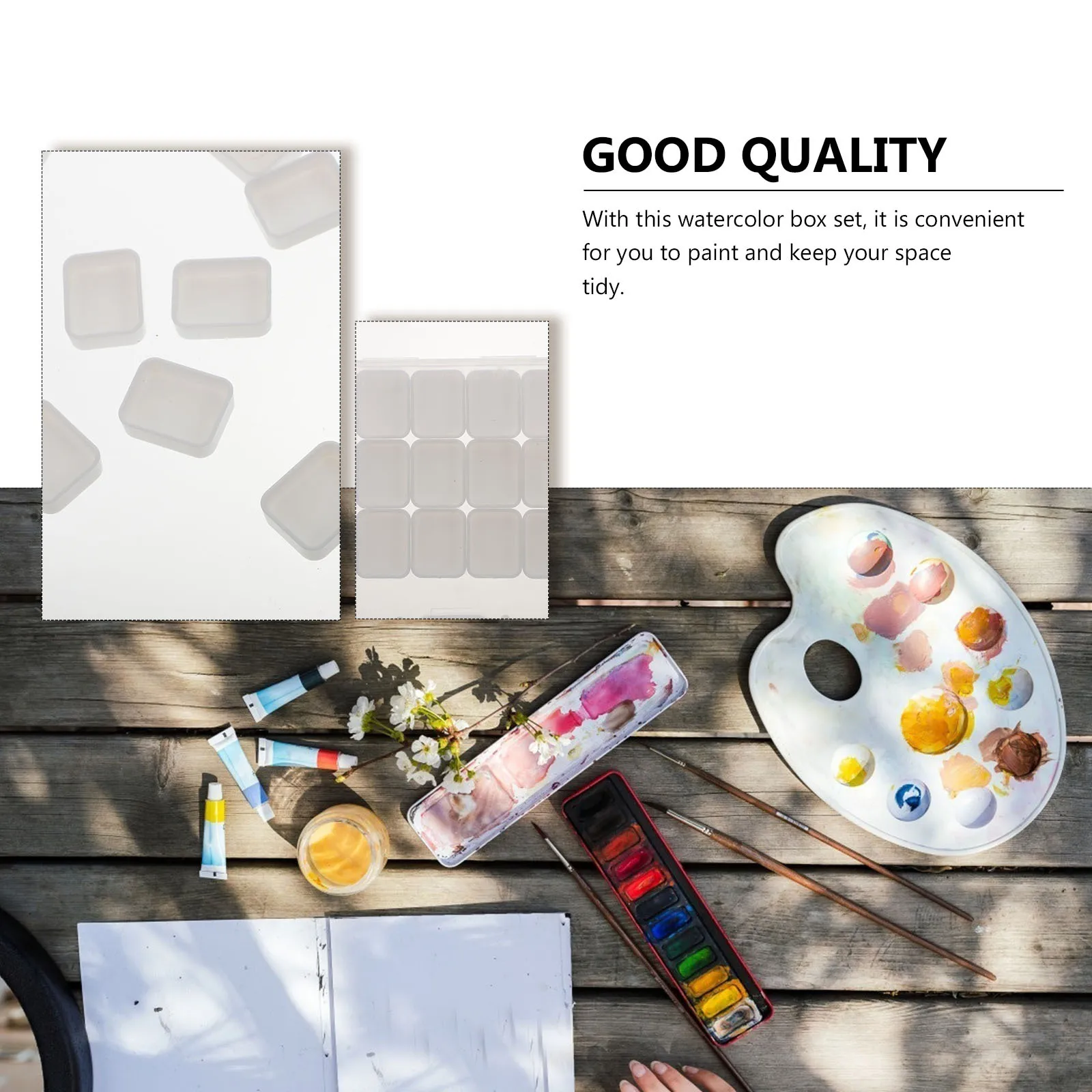 Scatola per pigmenti per acquerello da 25 pezzi Scatola per palette per acquerello in plastica portatile per pittura da viaggio Contenitore per pigmenti per vassoio artistico fai da te