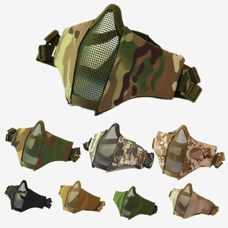 Tactical Half Face Airsoft Mask Foldable Metal Mesh Double Ribbon Adjustable CS Wargame Hunting Paintball Protective Masks