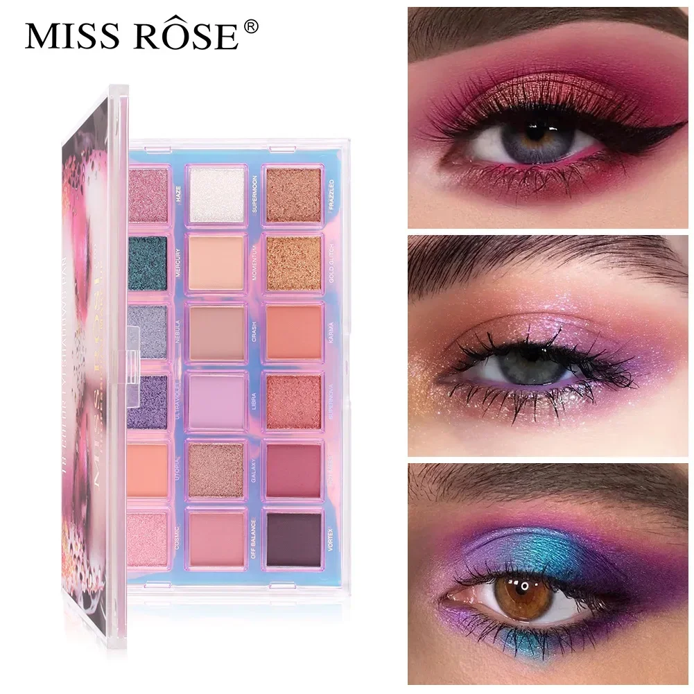 Hochwertige MISS ROSE 18-Farben-Diamant-Nude-Lidschatten-Palette, Make-up-Pigment, seidig glatt, matt, schimmernd, Lidschatten-Kosmetik